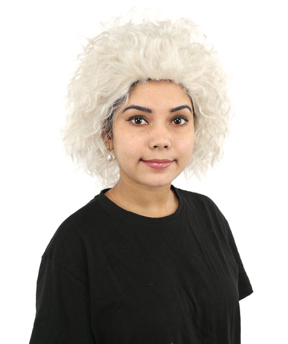 HPO Women’s 15-Inch White Curly Wig | Wavy Voluminous Style | Idal for Costume, Cosplay, and Themed Events