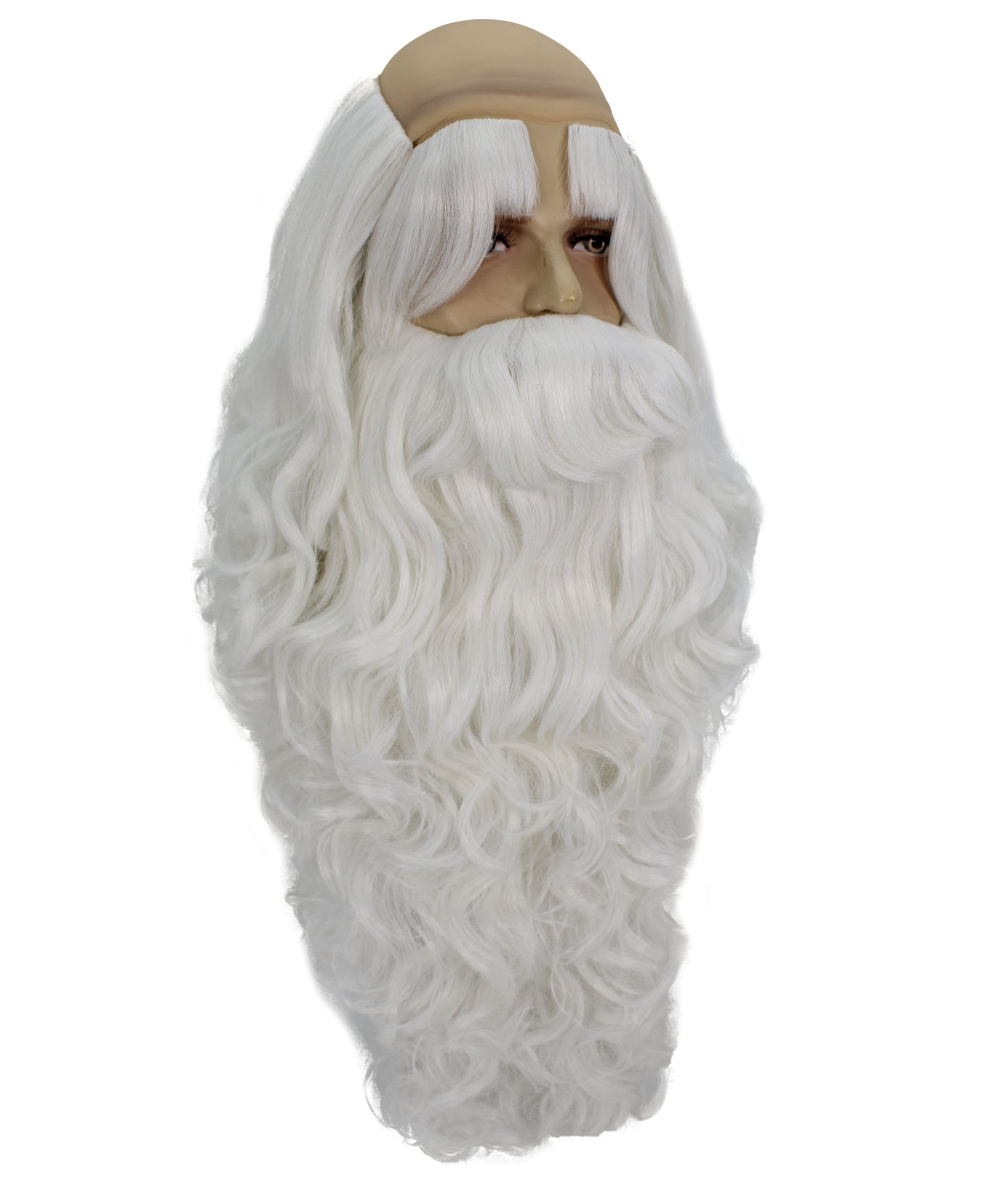 HPO Men's White Santa Wig and Beard Set – Fake Mustache, Long Beard & Eyebrows | Christmas Character Accessories for Stage, Cosplay & Holiday Dress-Up