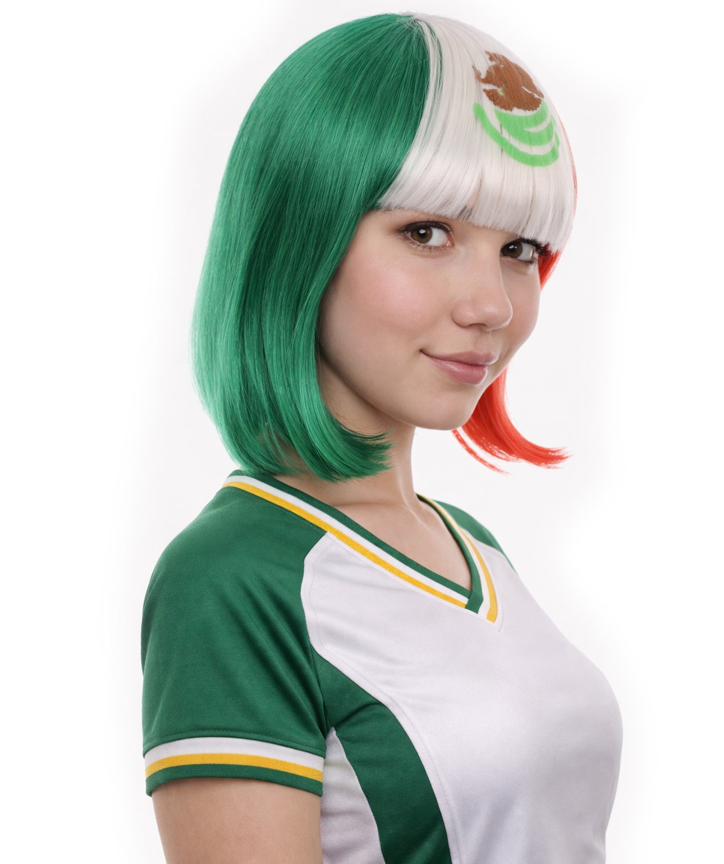 Women Patriotic Mexico Flag Bob Wig | Premium Breathable Capless Cap