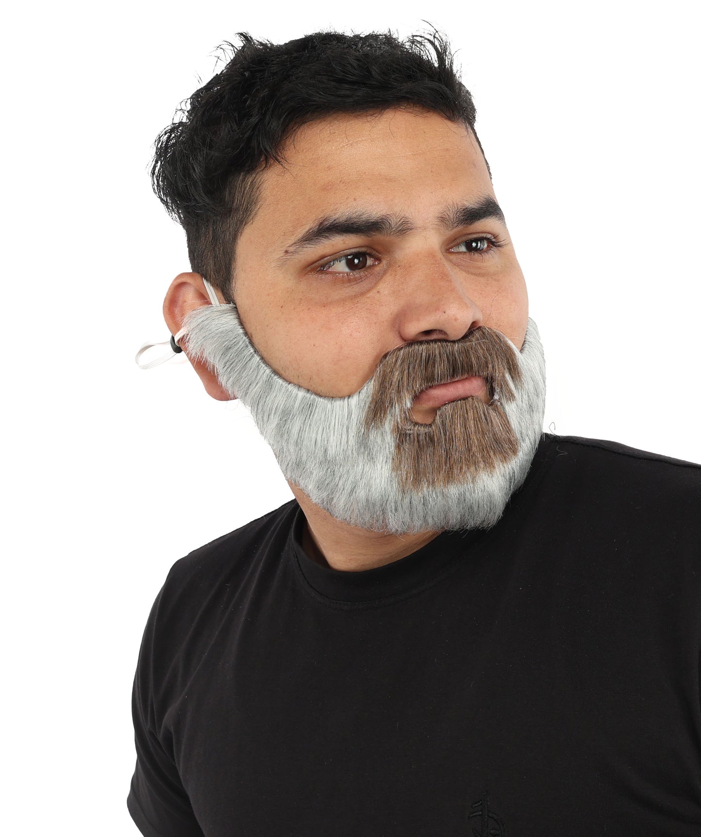 HPO Men's Short Beard & Mustache | Flame-Retardant Synthetic Fiber With Capless Cap | Ideal For Theater, Halloween And Cosplay