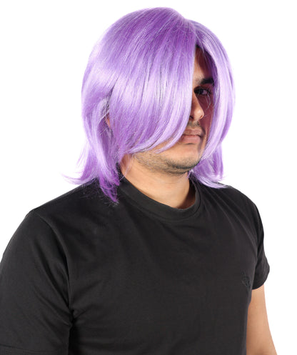 HPO Men's Short Anime Lilac Wig | Layered Synthetic Fiber Hairpiece with Adjustable Cap | Ideal for Anime Characters & Costume Events