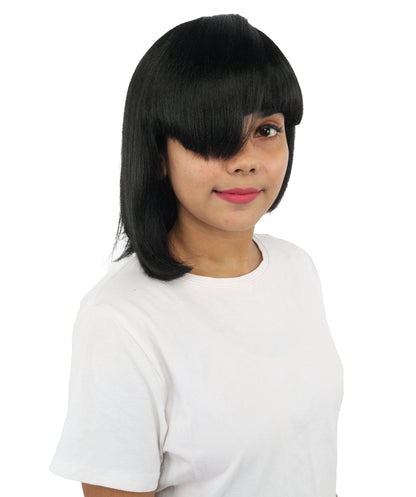 HPO Adult Women's Asymmetrical Bangs Bob Wig | Multiple Color Options | Create of synthetic fiber, sleek straight volume, breathable capless base | Party, Halloween, theater, drag, performance, costume events