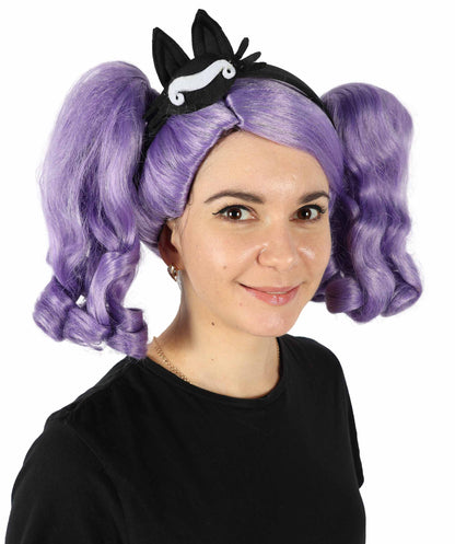 HPO Women's Long Puffy Purple High Pigtails Wig with Accesories | Halloween Wig | Flame-retardant Synthetic Fiber