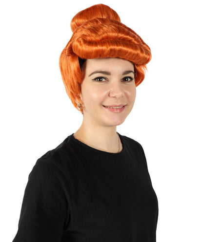 HPO Women's Fictional Character Orange Knot Bun Pompadour Wig I Halloween Wig I Flame-retardant Synthetic Fiber