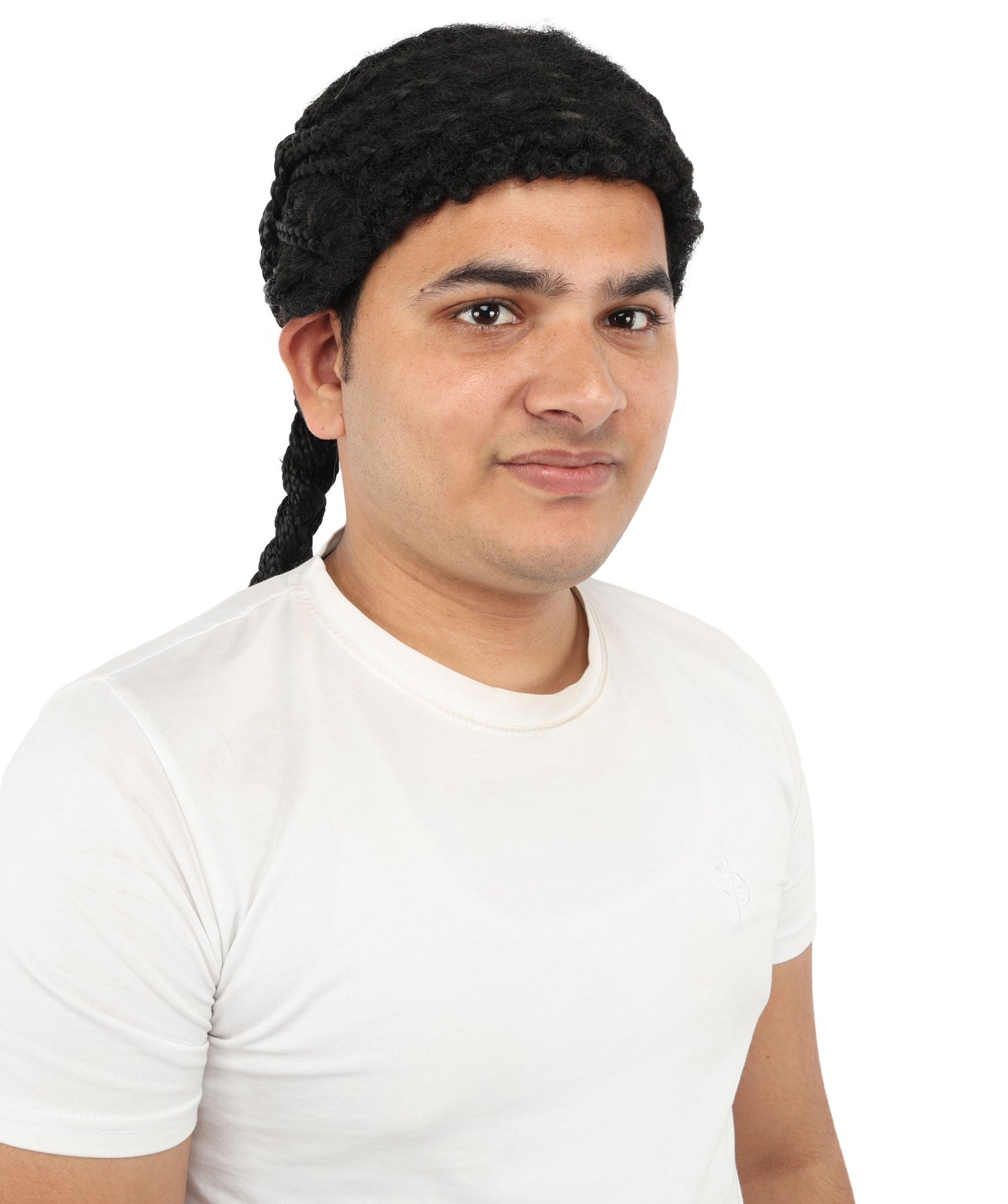 HPO Men's Cornrow Braided Dreadlock Brown Wig | Deep obsidian tone, create of synthetic fiber, tight 16-inch back-swept braids, breathable base | Party, Halloween, theater, drag, performance, costume events