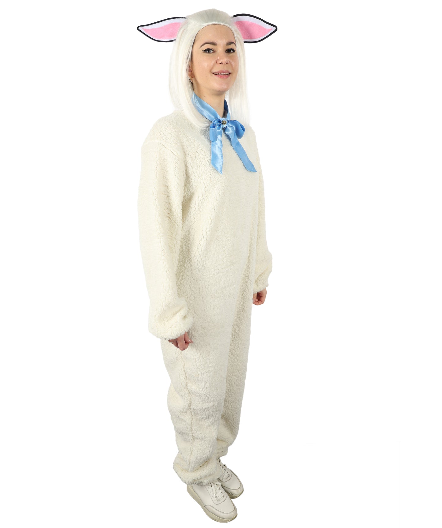 HPO Unisex White Long Lamb Wig and Costume | Suitable for Halloween | Flame-retardant Synthetic Fabric