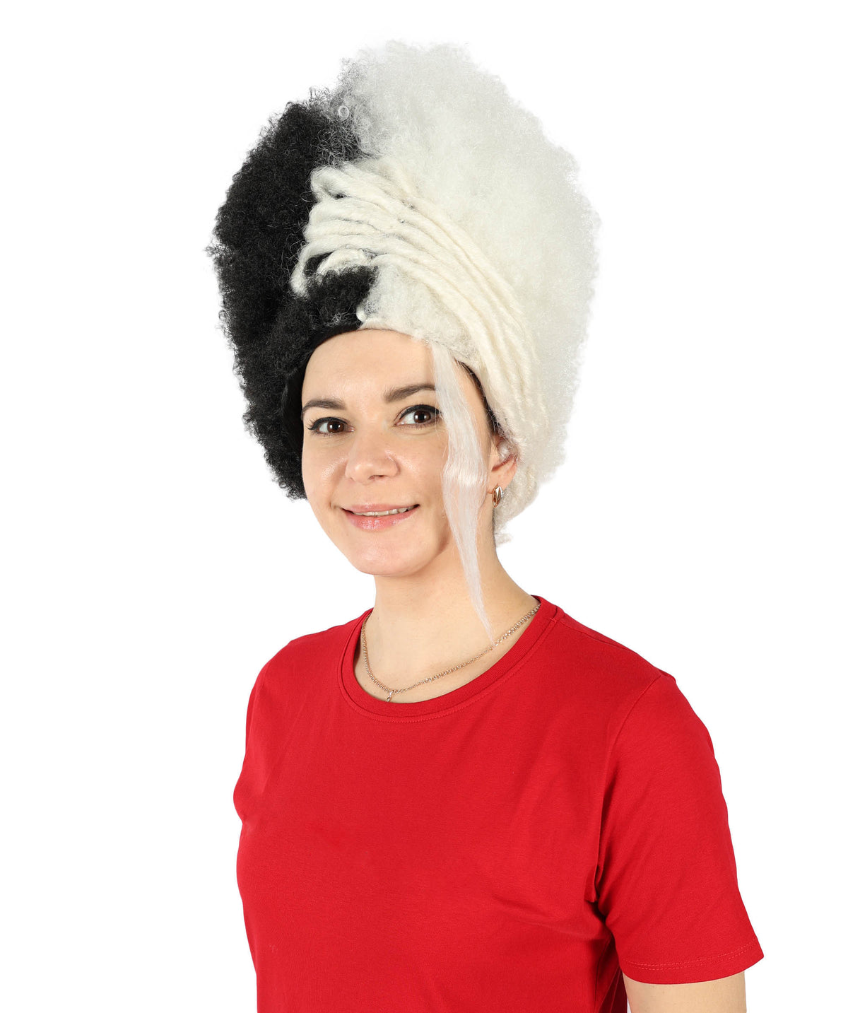 Women's 16" Inch Medium Length Halloween Fancy Afro Puff Good as Hell Goddess Costume Wig, Synthetic Fiber Hair with Braids, | HPO