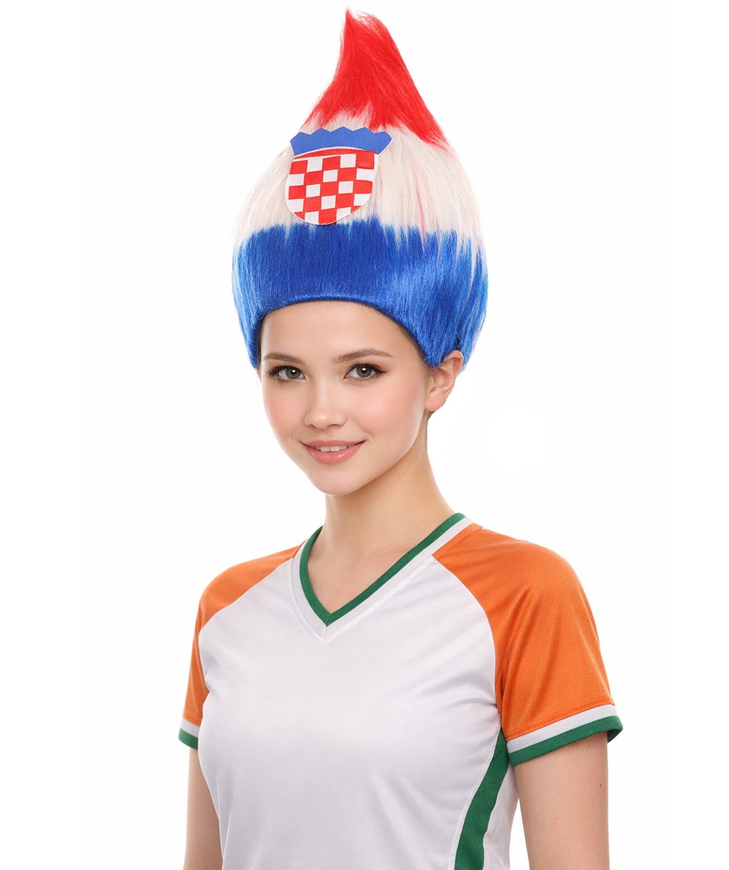 Women's  Flag Troll Wigs | Croatia | Patriotic Character Halloween Wigs | Premium Breathable Capless Cap