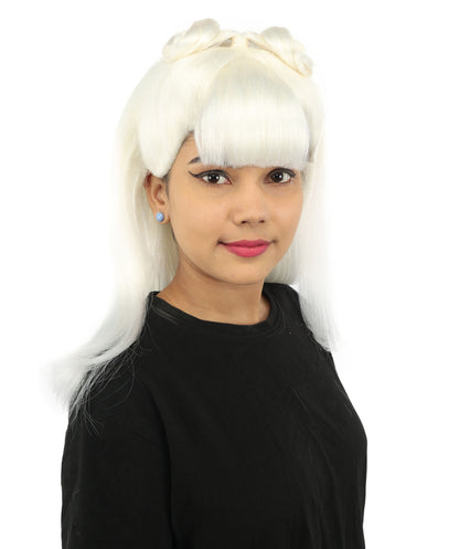 HPO Women's Brown & Pink Half Updo Bangs Wig | Create of synthetic fiber, blunt fringe with top bow, breathable base | Party, Halloween, theater, drag, performance, costume events