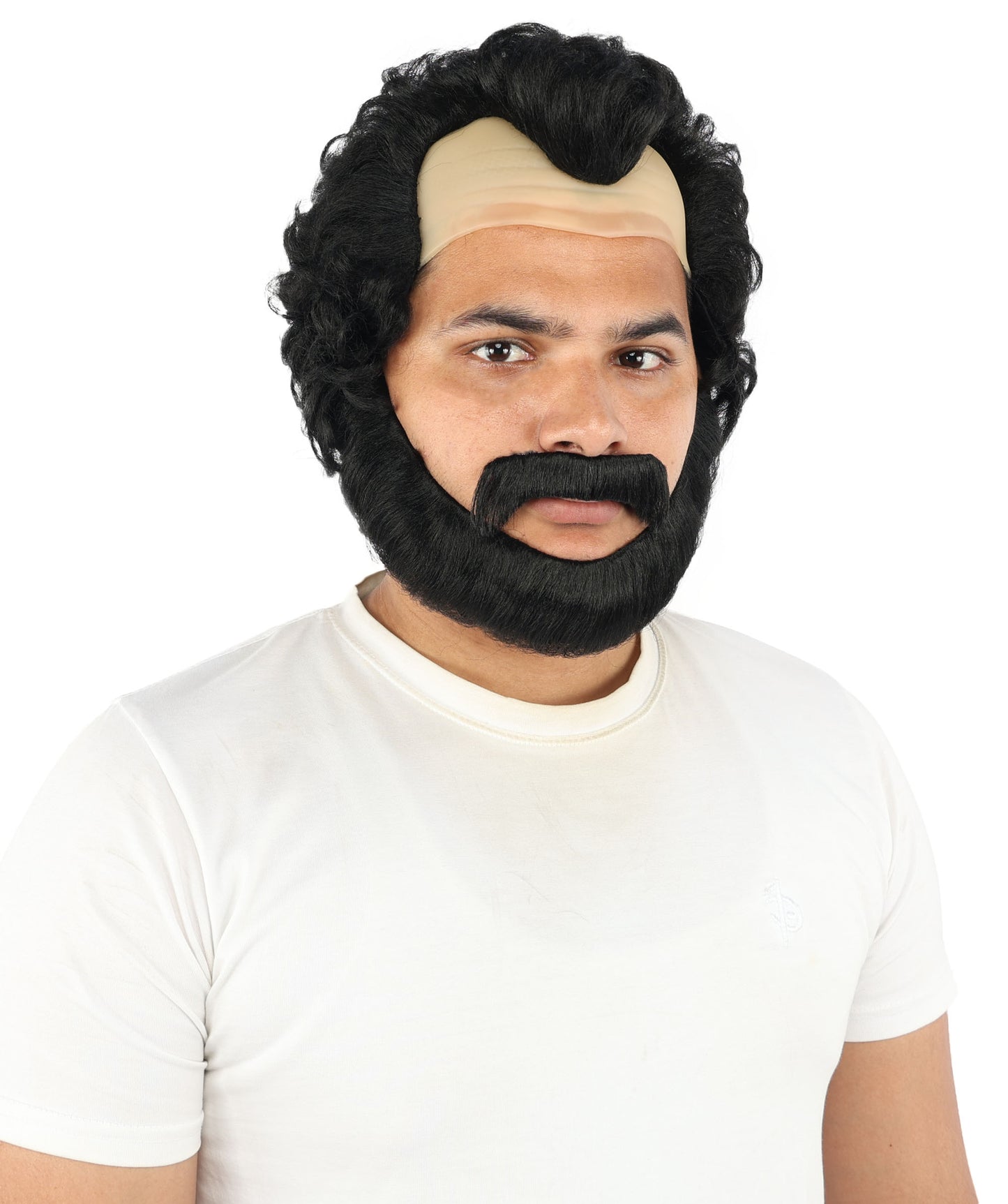 HPO Men’s Short Brown Curly Wig Beard & Mustache Set – Messy Sleepy Style Wig with Natural Afro Curls | Animated Movie-Inspired for Halloween & Cosplay Characters