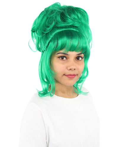 HPO Adult Women's Elegant Updo Tendril Wig | Multiple Color Options | Pastel peach hue, create of synthetic fiber, high teased volume with face-framing strands, breathable capless cap | Party, Halloween, theater, drag, performance, costume events