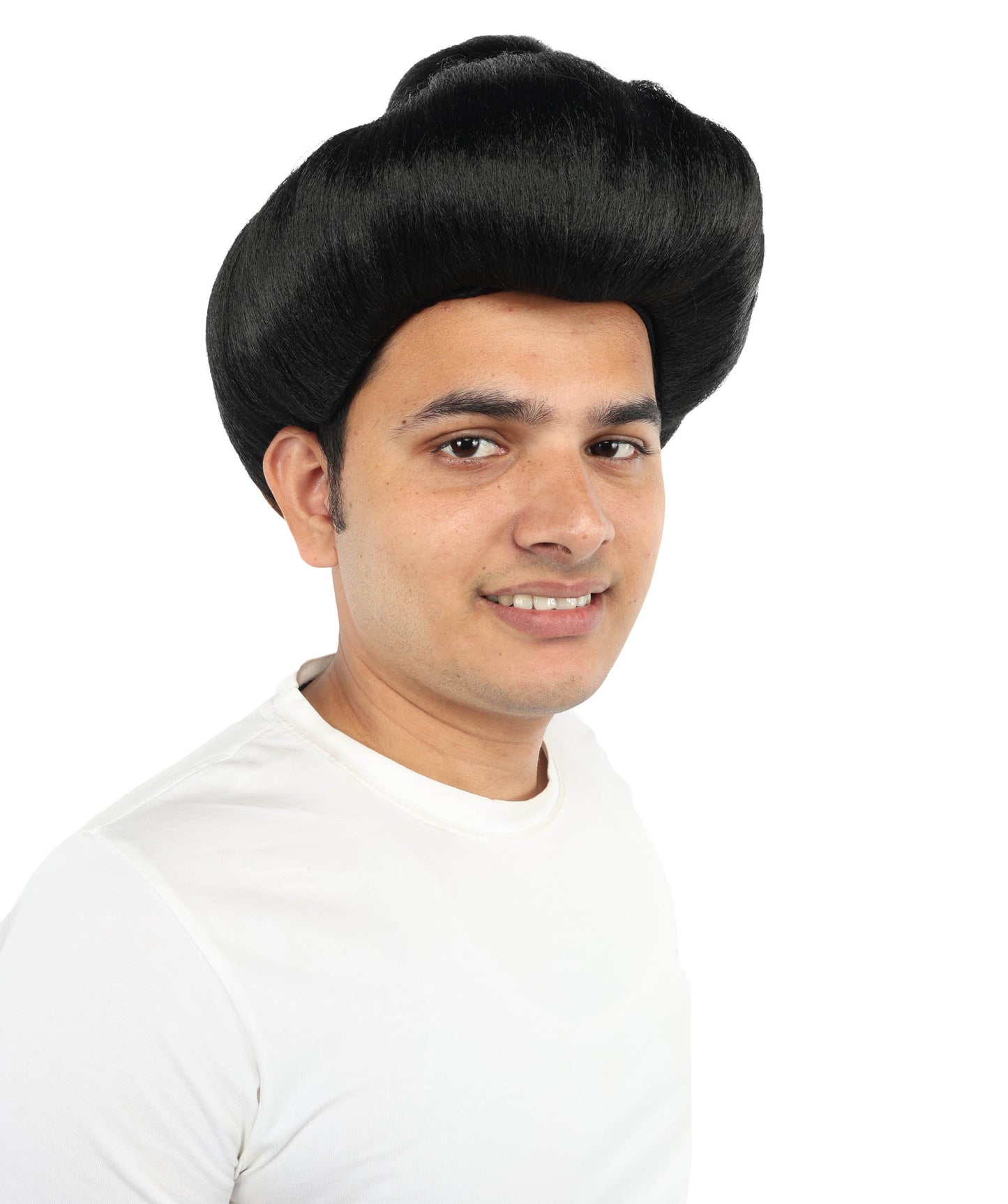 HPO Chinese Ancient Short Wig for Men | Black Traditional Hairpiece with Top Bun | Historical Warrior Cosplay & Costume Accessory