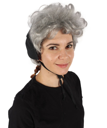 HPO Women's Short Silver Curly Wig | Suitable for Halloween | Flame-retardant Synthetic Fiber