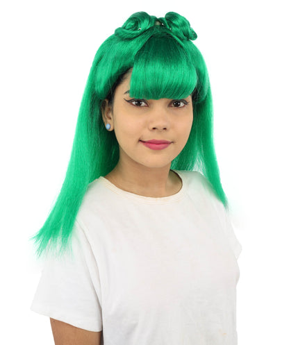 HPO Women's Brown & Pink Half Updo Bangs Wig | Create of synthetic fiber, blunt fringe with top bow, breathable base | Party, Halloween, theater, drag, performance, costume events