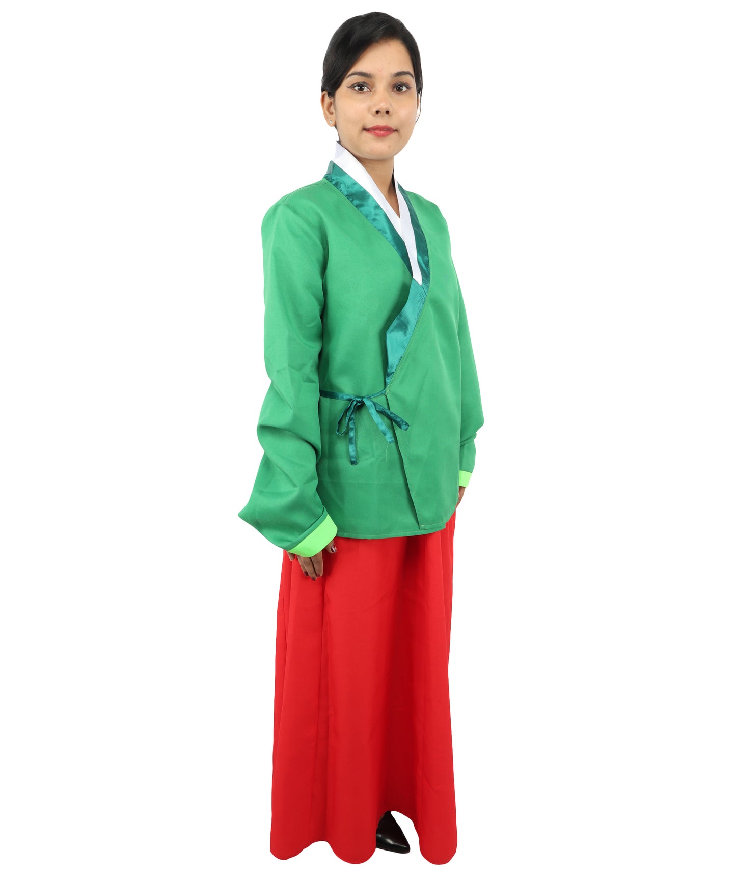 HPO Women’s Anime Herbal Maid Red & Green Costume | Traditional Long Dress with Apron & Waist Bow | Cosplay Outfit for Halloween, Conventions, Stage & Roleplay