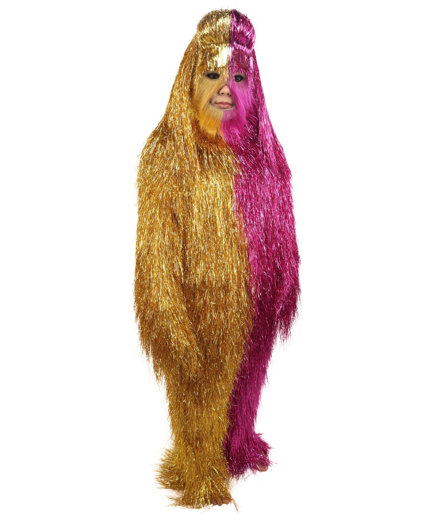 HPO Teen Extreme Hairy Two Part Costume Bundle & Mask Set - Full-Body Hair Suit Extra-Long Costume Wig for Halloween, Cosplay & Parties - Multiple Color Options
