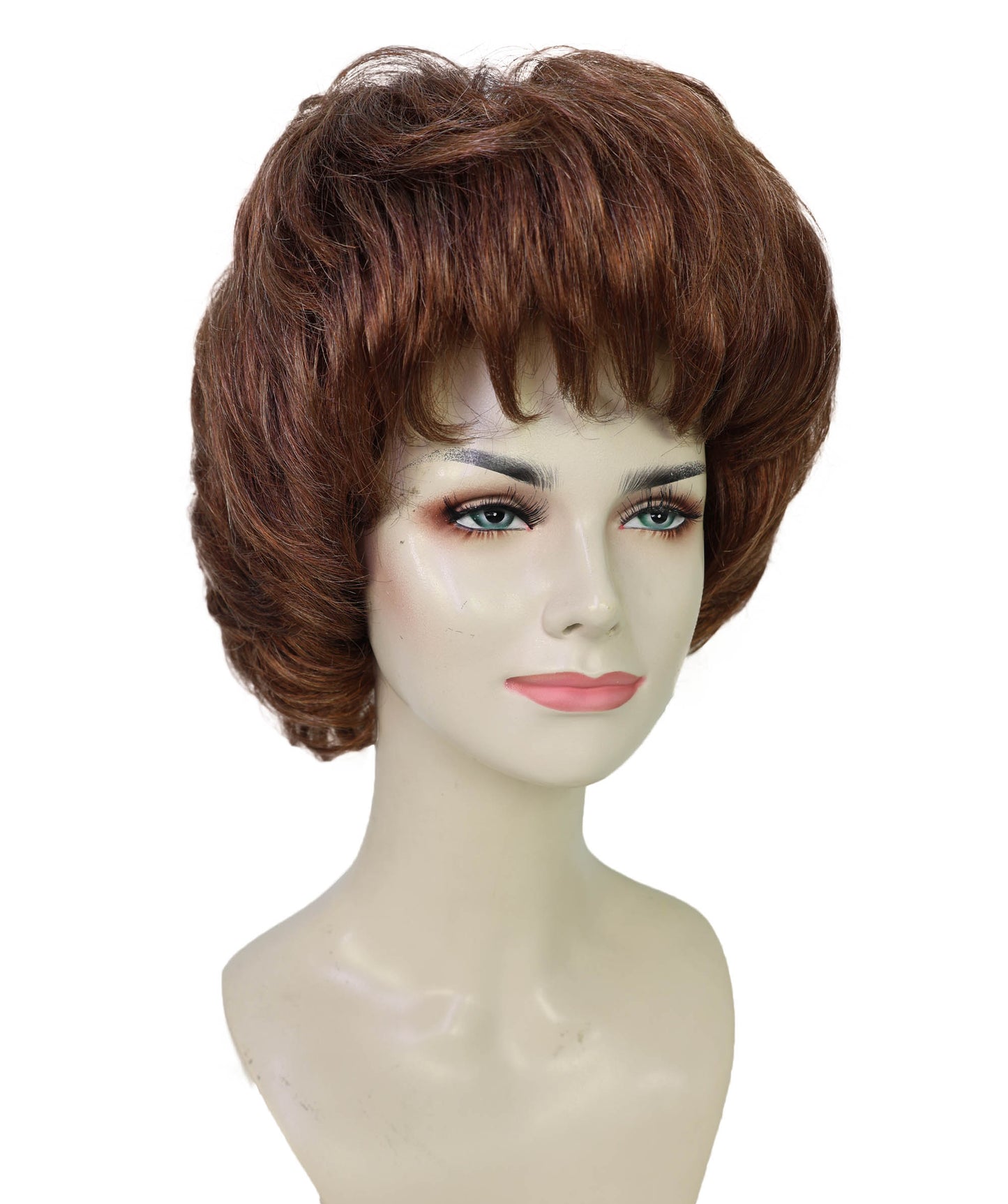 HPO Women's Synthetic Full Brown Wig – Medium Bounce Curl Bob Style for Parties, and Themed Events