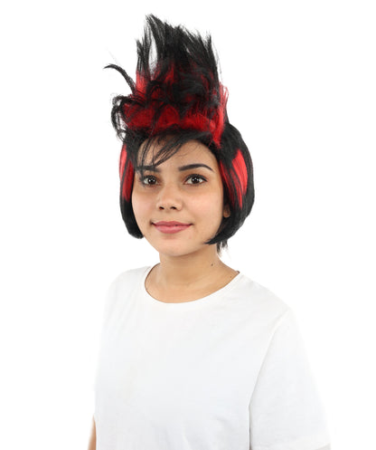HPO Women's 80s Punk Black & Red Wig for Women | Medium Layered Spiky Hairstyle | Cosplay, Halloween, Party & Stage-Ready Hairpiece