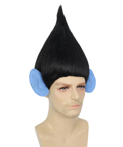 HPO Men's Pointy Diamond Guy Troll Wig with Blue Ears,Multiple Color,Flame-Retardant Synthetic Fiber