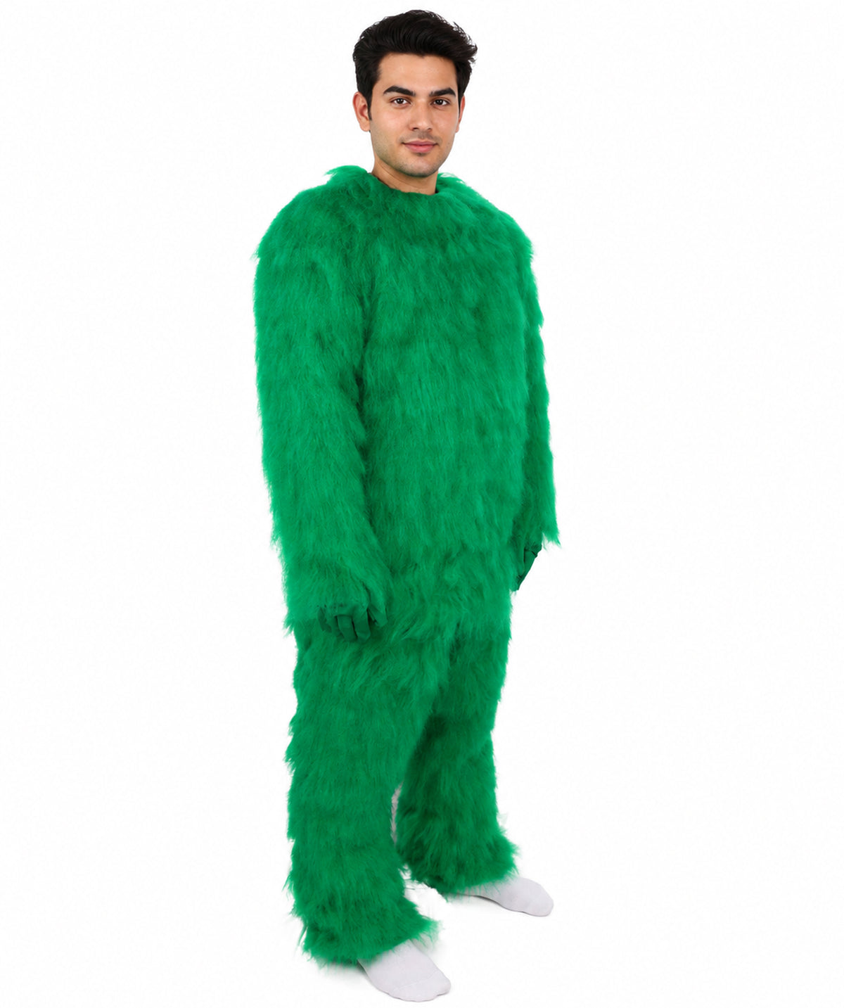 HPO Unisex Green Animal Fur Monster Costume Bundle – 75 Inch Full Outfit with Head Mask & Body Suit | Plush Mascot Style Costume for Halloween and Cosplay