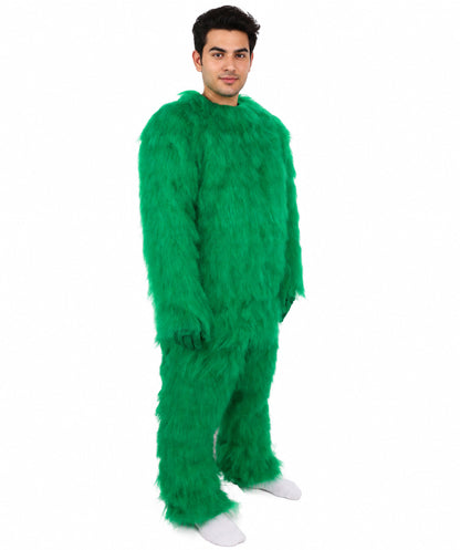 HPO Unisex Green Animal Fur Monster Costume Bundle – 75 Inch Full Outfit with Head Mask & Body Suit | Plush Mascot Style Costume for Halloween and Cosplay