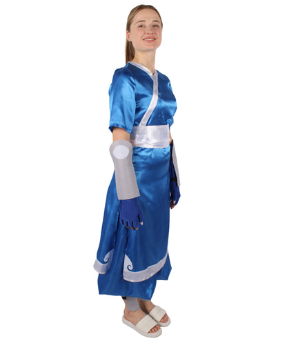 HPO Women's American Anime Series Water Controller Blue & White Long Costume Set I Suitable for Halloween I Flame-retardant Synthetic Fabric