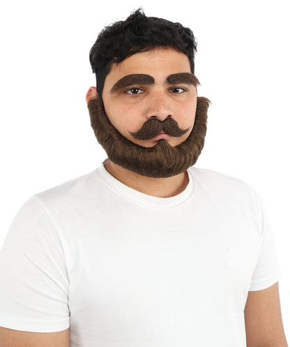 HPO Men's Historical Fake Beard Mustache & Eybrow Set | Thick Eyebrows Mustache Combo Synthetic Fiber | Party Halloween Cosplay Theater Drag Performance Costume Events