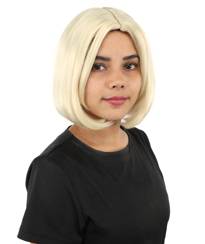 Adult Women's Two-Tone Bob Wig | Multiple Color Options | Short Straight Blunt Cut Inspired by American Pop Artist Look | Natural Hairline for Halloween and Cosplay