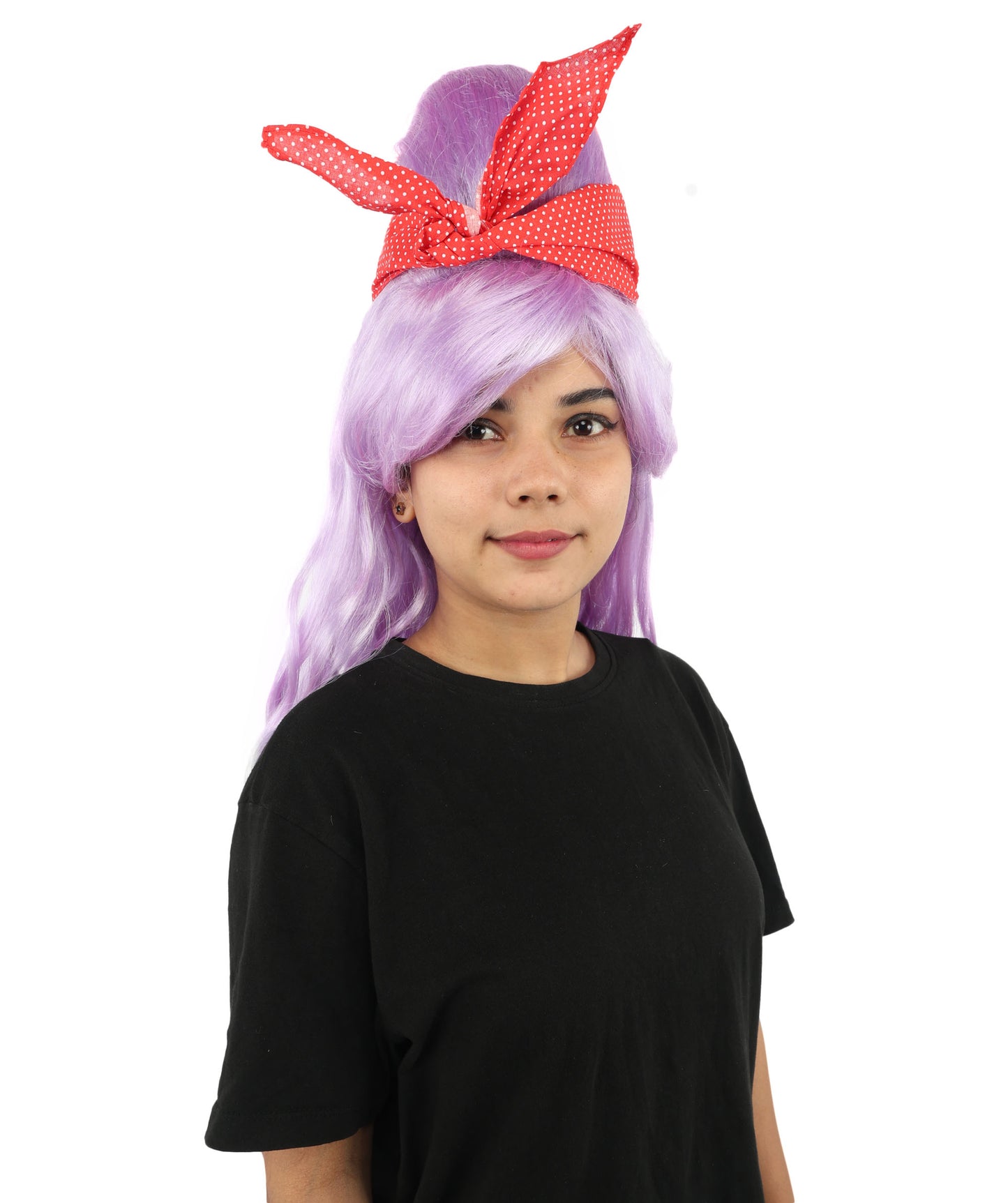 HPO Women’s Retro Beehive Wig with Red Bow | Multicolor Options | Extra Long Wavy Fancy Dress Accessory | Fancy Dress Accessory | Celebrity-Inspired Hair for Halloween, Cosplay & Music Tribute Parties