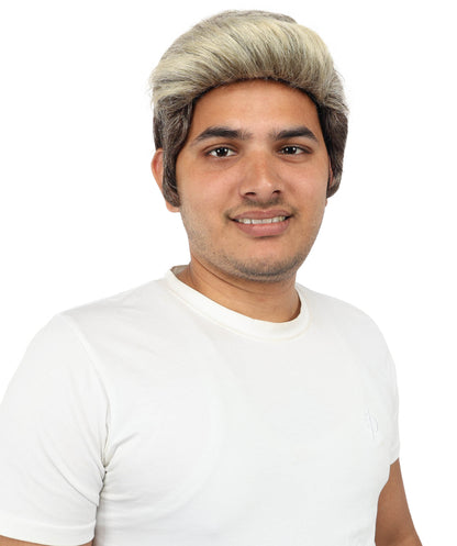 HPO Men's Short Grey & Brown Wig | Natural-Looking Synthetic Hair with Layered Texture | Classic Everyday Cosplay & Costume Style