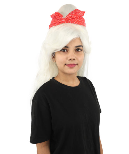 HPO Women’s Retro Beehive Wig with Red Bow | Multicolor Options | Extra Long Wavy Fancy Dress Accessory | Fancy Dress Accessory | Celebrity-Inspired Hair for Halloween, Cosplay & Music Tribute Parties