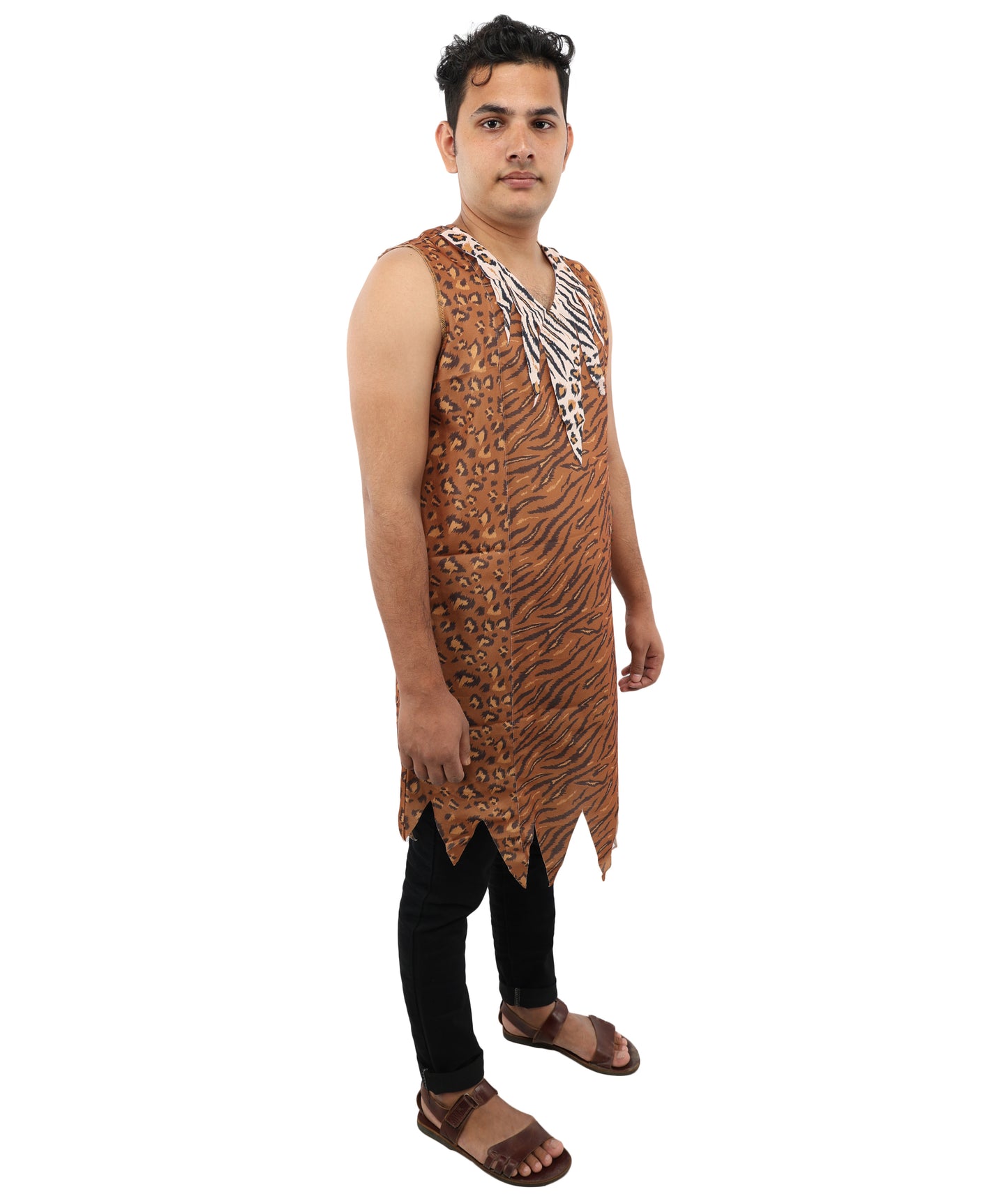 HPO Men’s Tiger-striped Prehistoric Caveman Tunic Costume | Sleeveless Jungle Outfit | Ideal for Halloween, Cosplay, and Theme Parties