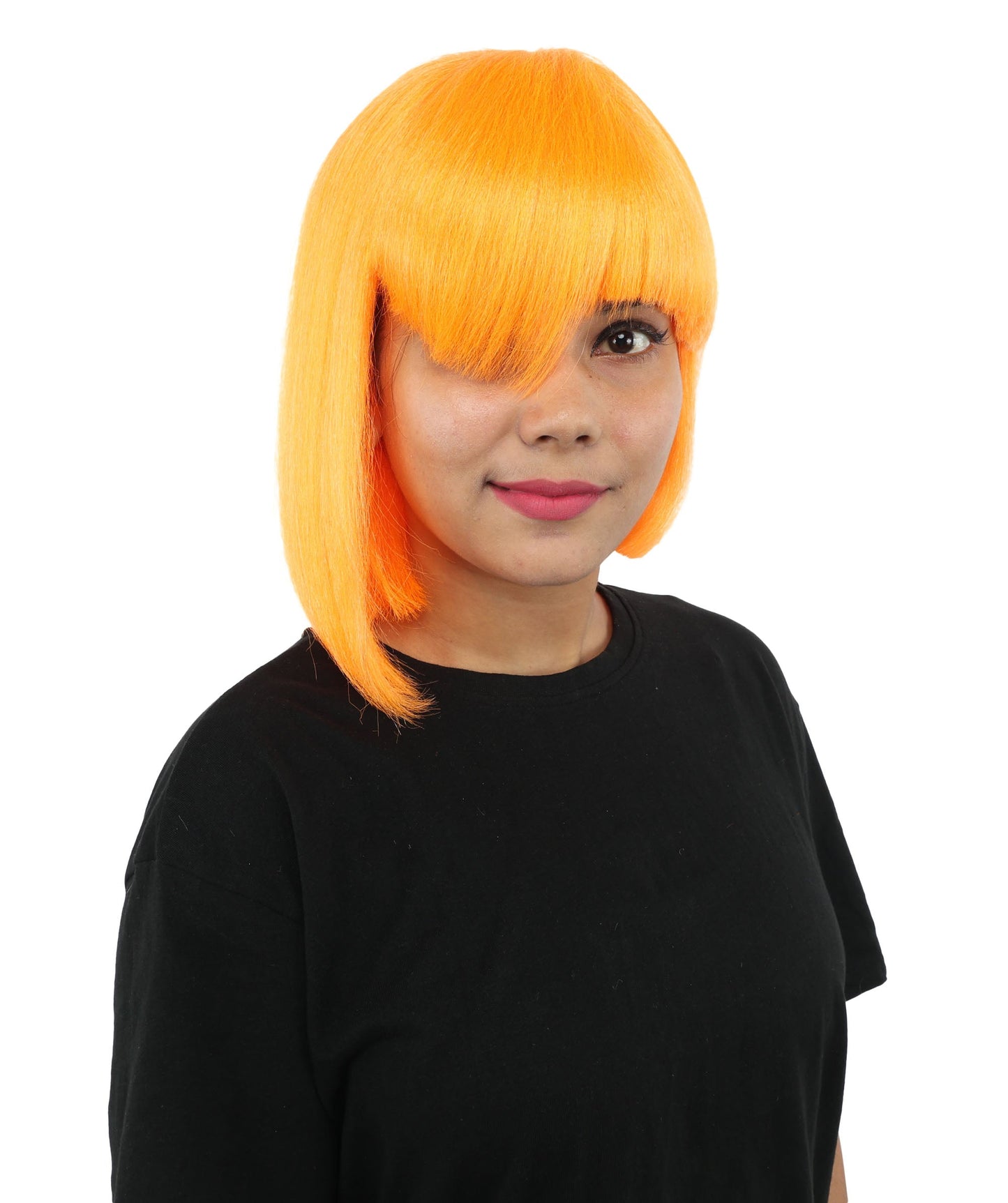 HPO Adult Women's Asymmetrical Bangs Bob Wig | Multiple Color Options | Create of synthetic fiber, sleek straight volume, breathable capless base | Party, Halloween, theater, drag, performance, costume events