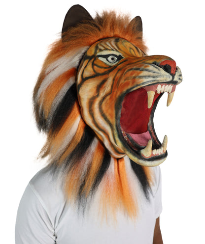 HPO Adult Unisex Fur Tiger Costume, Mask & Bundle Set | Realistic Fur Suit with Headpiece | Ideal for Halloween and Jungle Cosplay
