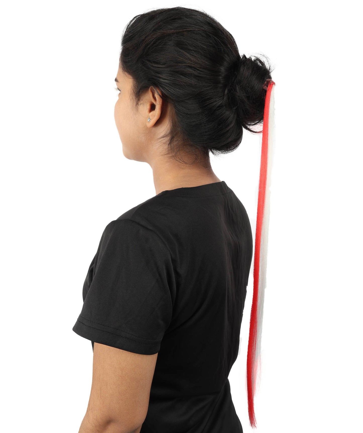 HPO Women's International Clip-in Hair Extension | Sleek straight red and white synthetic fibers featuring a secure snap attachment | Ideal for party, Halloween, cosplay, theater, drag, performance, costume events