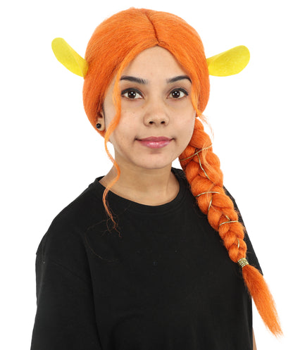 HPO Women's Long Braided Orange Wig | Flame-Retardant Synthetic Fiber With Capless Cap | Ideal For Theater, Halloween And Cosplay