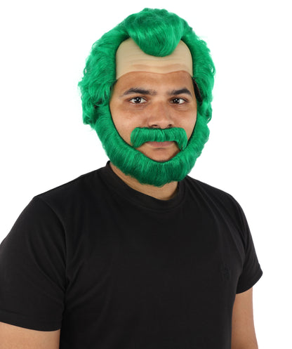 HPO Men’s Short Brown Curly Wig Beard & Mustache Set – Messy Sleepy Style Wig with Natural Afro Curls | Animated Movie-Inspired for Halloween & Cosplay Characters