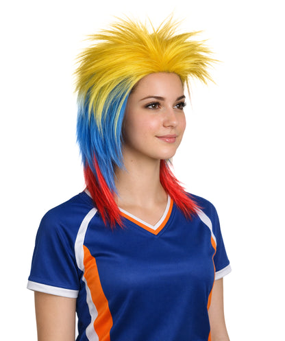 Colombia Flag Sports,80's Mullet Wig | Patriotic Character Halloween Wig | Premium Breathable Capless Cap