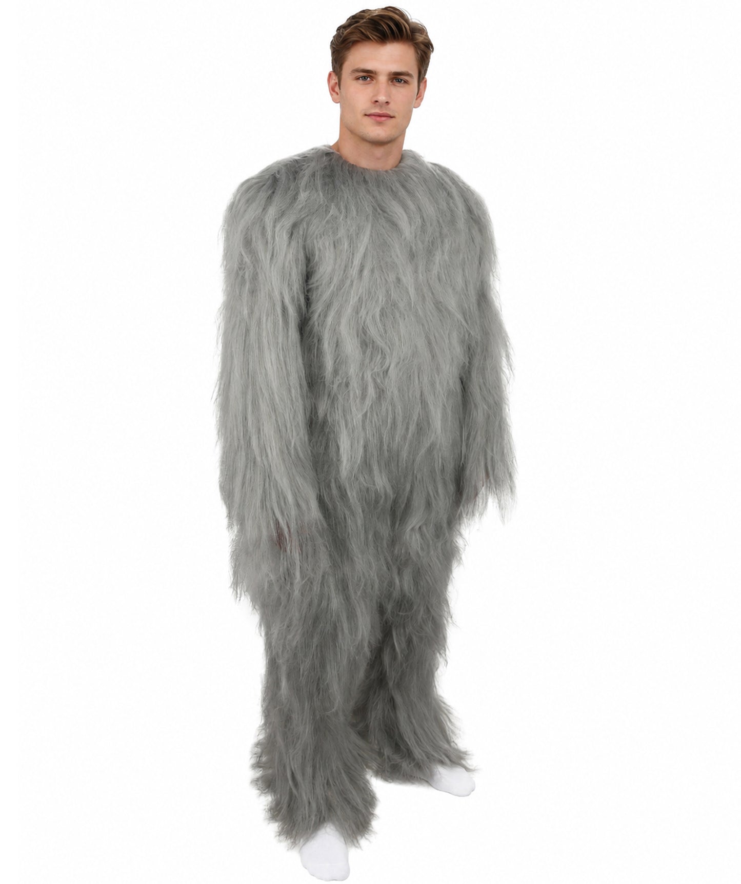 HPO Unisex Extreme Hairy Person Costume, Mask and Bundle - Full-Body Hair Suit Extra-Long Ash Brown Costume Wig for Halloween, Cosplay & Parties