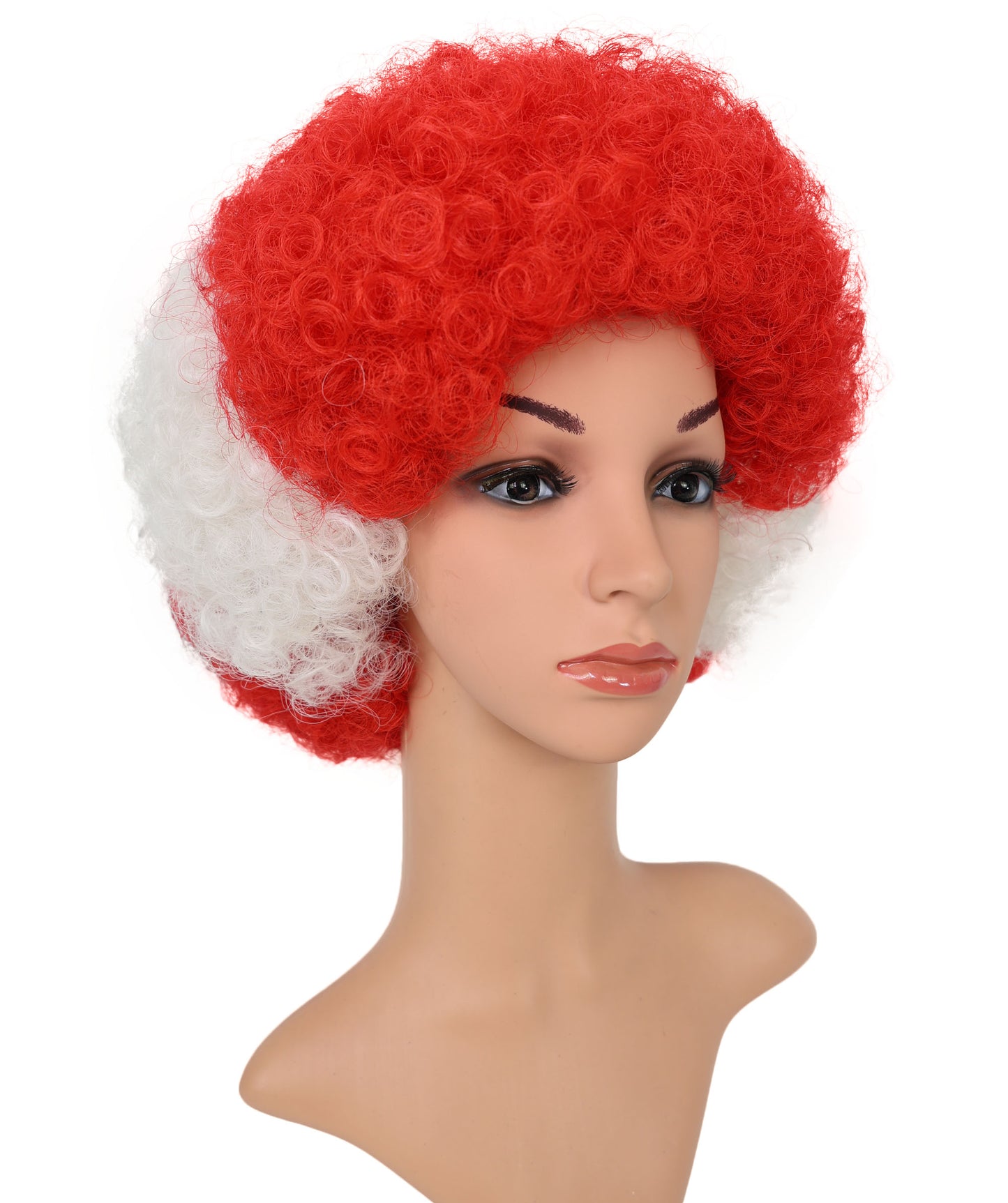 HPO Austria Clown Wig – Red White Afro Flag Wig | Fun Sports Fan Wig for Matches, National Celebrations, Parties & Events
