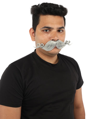 HPO Men’s Brown Curled Handlebar Mustache – Vintage Style Fake Facial Hair for Retro Characters | Ideal for Halloween, Cosplay and Themed Parties