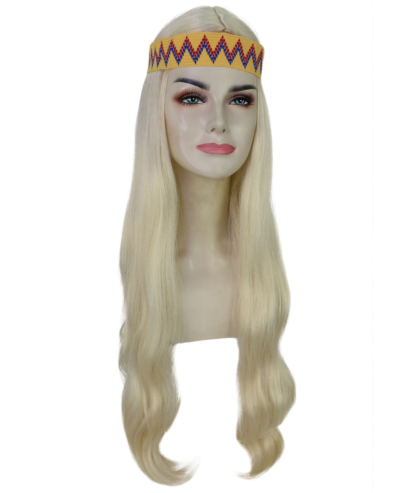 HPO Adult Female WIG Hippie Long with Headband – Boho Multiple Wigs Premium Breathable Capless Cap with Flame Retardant Synthetic Fiber Hair