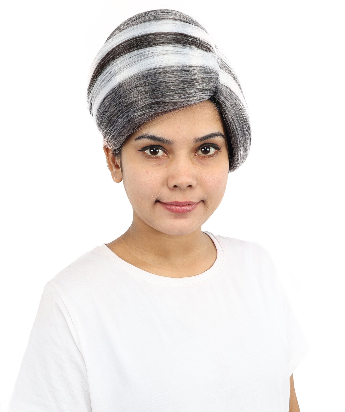 HPO Women's Short Asymmetrical Pixie Multicolor Wig | Slate Grey Side Swept Bangs with Tapered Nape, Heat Resistant Synthetic Fiber & Breathable Cap | Halloween, Sci-Fi Events, Roleplay, Theater & Costume Parties