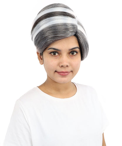 HPO Women's Short Asymmetrical Pixie Multicolor Wig | Slate Grey Side Swept Bangs with Tapered Nape, Heat Resistant Synthetic Fiber & Breathable Cap | Halloween, Sci-Fi Events, Roleplay, Theater & Costume Parties