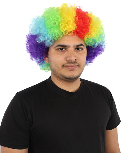 HPO Unisex Rainbow Afro Clown Wig | Multicolor Hairpiece with Standard Cap Design | Suitable for Cosplay, Parties, and Themed Events