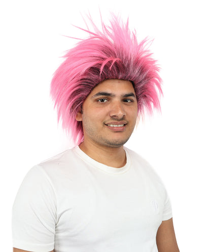HPO Men's Party Punk Wig | Medium Spiky Multicolor Hairstyle with Adjustable Straps & Synthetic Fibers for Cosplay, Halloween, Carnival & Parties