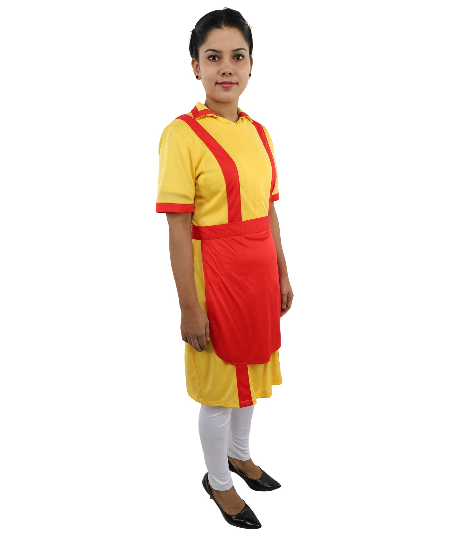 HPO Women’s Red & Yellow Waitress Costume – Stylish Scarf Dress with Collar Detail | Party & Cosplay Uniform Adults Outfit