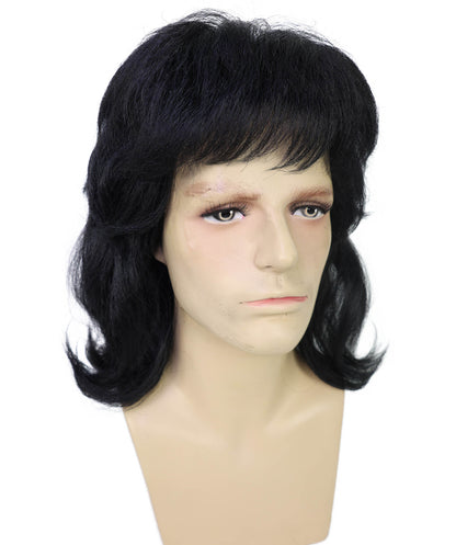 HPO  Men’s Signer-Inspired Black Wavy Wig | Halloween and Cosplay Wig | Flame-retardant Synthetic Fiber