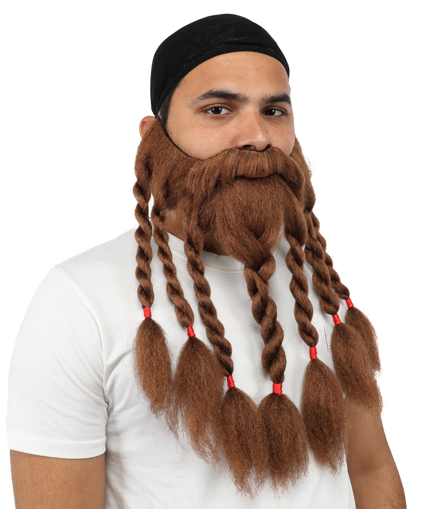 HPO Men's Warrior Beard &Mustache Accessory | Long Brown Synthetic Beard with Mustache Set | Medieval Fantasy Roleplay Look