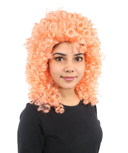 HPO Orange Mid Length Curly Wig – Soft Synthetic Hair with Curls | Perfect for Halloween, Cosplay, Stage Shows, Dress Up Events & Parties